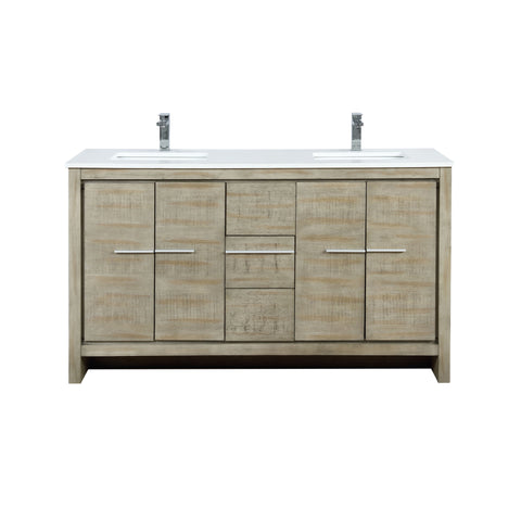 Image of Lexora Lafarre Contemporary 60" Rustic Acacia Double Sink Bathroom Vanity w/ Balzani Gun Metal Faucet | LLF60DKSOD000FGM