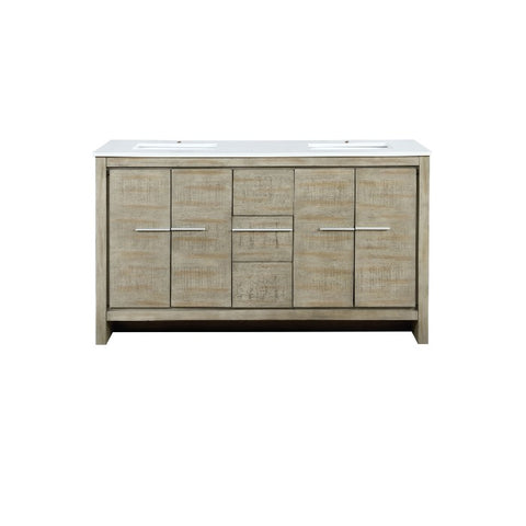Image of Lexora Lafarre Contemporary 60" Rustic Acacia Double Sink Bathroom Vanity with White Quartz Top | LLF60DKSOD000