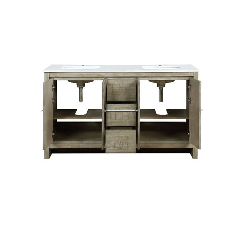 Image of Lexora Lafarre Contemporary 60" Rustic Acacia Double Sink Bathroom Vanity with White Quartz Top | LLF60DKSOD000