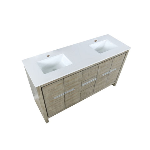 Image of Lexora Lafarre Contemporary 60" Rustic Acacia Double Sink Bathroom Vanity with White Quartz Top | LLF60DKSOD000