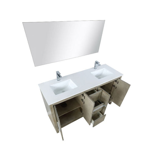 Image of Lexora Lafarre Contemporary 60" Rustic Acacia Double Sink Bathroom Vanity Set w/ Balzani Gun Metal Faucet | LLF60DKSODM55FGM
