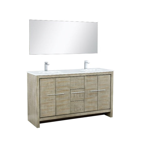 Image of Lexora Lafarre Contemporary 60" Rustic Acacia Double Sink Bathroom Vanity Set w/ Monte Chrome Faucet | LLF60DKSODM55FCH