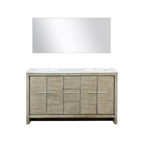 Image of Lexora Lafarre Contemporary 60" Rustic Acacia Double Sink Bathroom Vanity w/ Frameless Mirror | LLF60DKSODM55