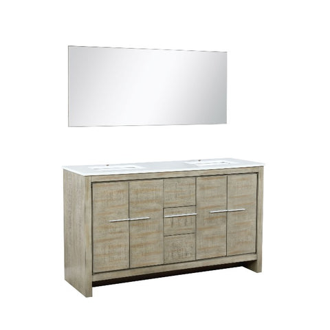 Image of Lexora Lafarre Contemporary 60" Rustic Acacia Double Sink Bathroom Vanity w/ Frameless Mirror | LLF60DKSODM55