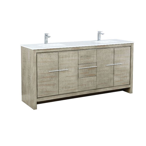 Image of Lexora Lafarre Contemporary 72" Rustic Acacia Double Sink Bathroom Vanity w/ Balzani Gun Metal Faucet | LLF72DKSOD000FGM