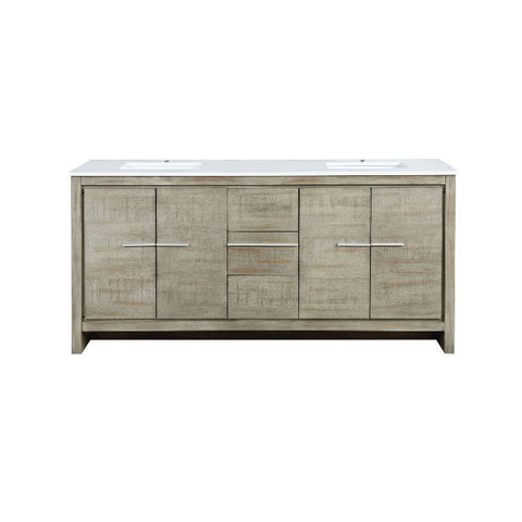 Image of Lexora Lafarre Contemporary 72" Rustic Acacia Double Sink Bathroom Vanity with White Quartz Top | LLF72DKSOD000