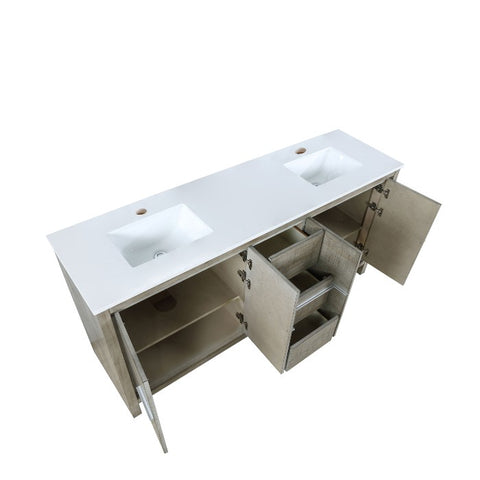 Image of Lexora Lafarre Contemporary 72" Rustic Acacia Double Sink Bathroom Vanity with White Quartz Top | LLF72DKSOD000