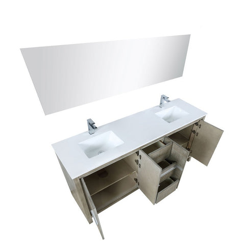 Image of Lafarre 72" Rustic Acacia Double Sink Vanity Set with White Quartz Top | LLF72DKSODM70FRG