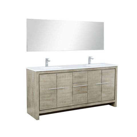 Image of Lafarre 72" Rustic Acacia Double Sink Vanity Set with White Quartz Top | LLF72DKSODM70FRG