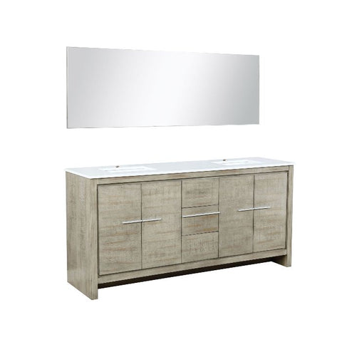 Image of Lexora Lafarre Contemporary 72" Rustic Acacia Double Sink Bathroom Vanity w/ Frameless Mirror | LLF72DKSODM70