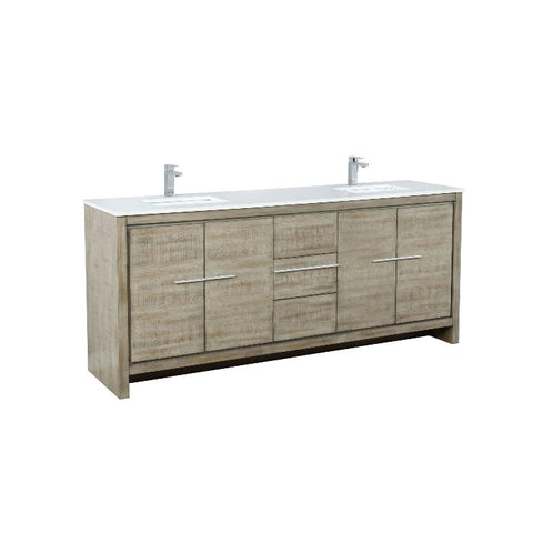 Image of Lexora Lafarre Contemporary 80" Rustic Acacia Double Sink Bathroom Vanity w/ Labaro Brushed Nickel Faucet | LLF80DKSOD000FBN