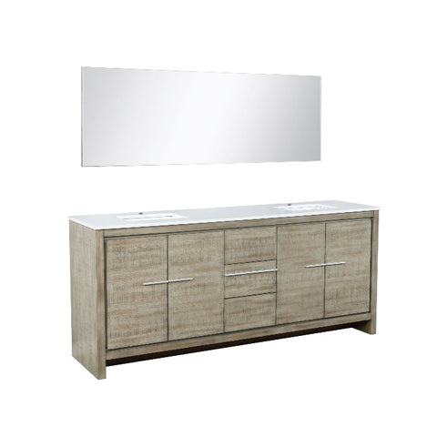Image of Lexora Lafarre Contemporary 80" Rustic Acacia Double Sink Bathroom Vanity w/ Frameless Mirror | LLF80DKSODM70