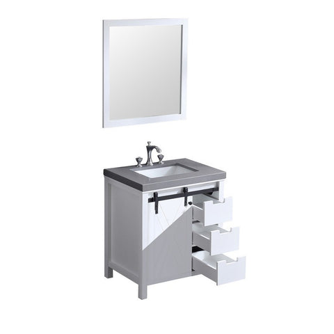 Image of Marsyas 30" White Single Sink Vanity Set with Grey Quartz Top | LM342230SAASM28F