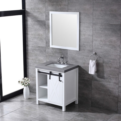Image of Marsyas 30" White Single Sink Vanity Set with Grey Quartz Top | LM342230SAASM28F