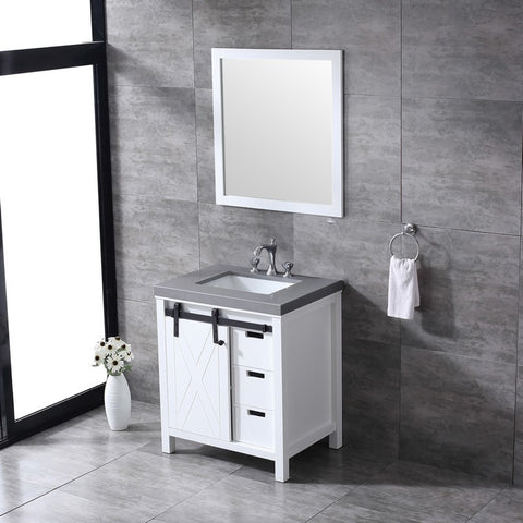 Image of Marsyas 30" White Single Sink Vanity Set with Grey Quartz Top | LM342230SAASM28F