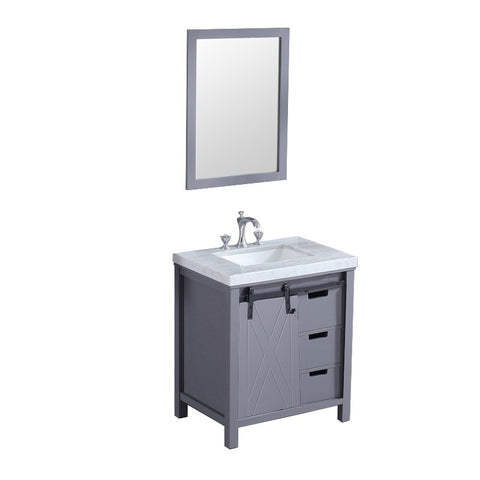 Image of Marsyas 30" Dark Grey Single Sink Vanity Set with White Carrara Marble Top | LM342230SBBSM28F