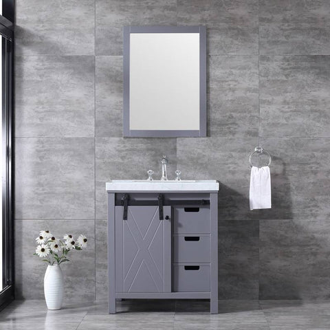 Image of Marsyas 30" Dark Grey Single Sink Vanity Set with White Carrara Marble Top | LM342230SBBSM28F