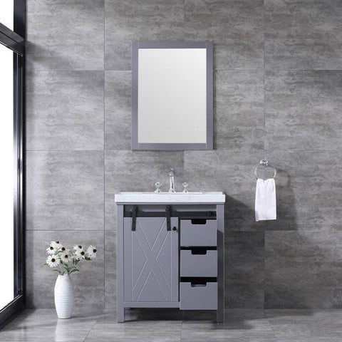Image of Marsyas 30" Dark Grey Single Sink Vanity Set with White Carrara Marble Top | LM342230SBBSM28F