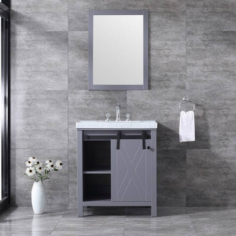 Image of Marsyas 30" Dark Grey Single Sink Vanity Set with White Carrara Marble Top | LM342230SBBSM28F