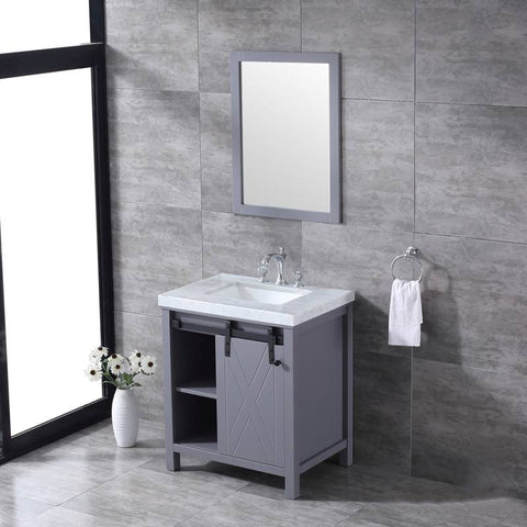 Image of Marsyas 30" Dark Grey Single Sink Vanity Set with White Carrara Marble Top | LM342230SBBSM28F