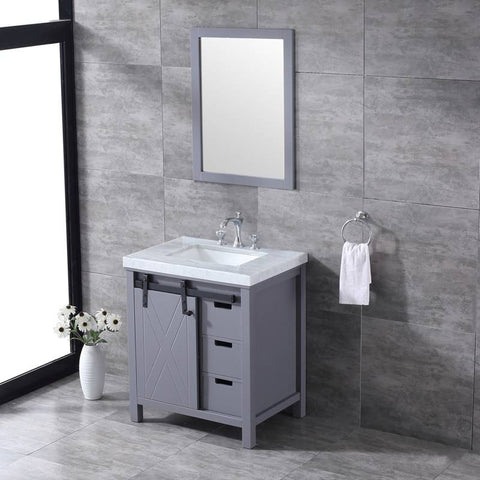 Image of Marsyas 30" Dark Grey Single Sink Vanity Set with White Carrara Marble Top | LM342230SBBSM28F