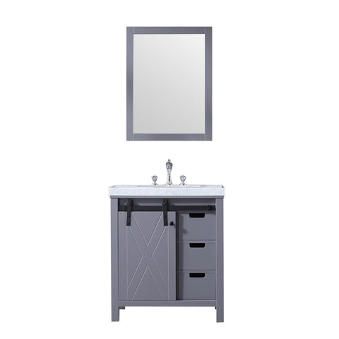 Image of Marsyas 30" Dark Grey Single Sink Vanity Set with White Carrara Marble Top | LM342230SBBSM28F