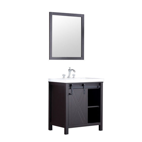 Image of Marsyas 30" Brown Single Sink Vanity Set with White Quartz Marble Top | LM342230SCCSM28F