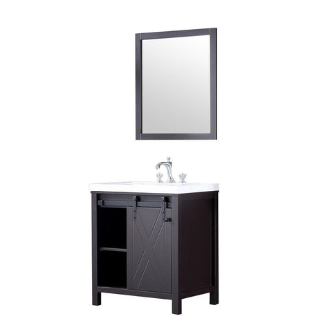 Image of Marsyas 30" Brown Single Sink Vanity Set with White Quartz Marble Top | LM342230SCCSM28F