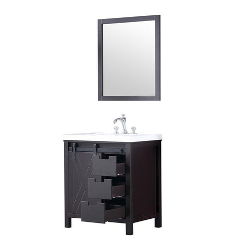 Image of Marsyas 30" Brown Single Sink Vanity Set with White Quartz Marble Top | LM342230SCCSM28F