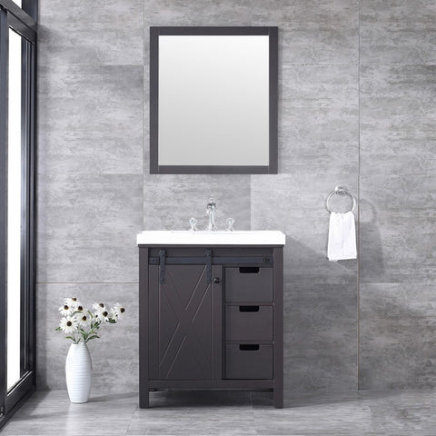 Image of Marsyas 30" Brown Single Sink Vanity Set with White Quartz Marble Top | LM342230SCCSM28F
