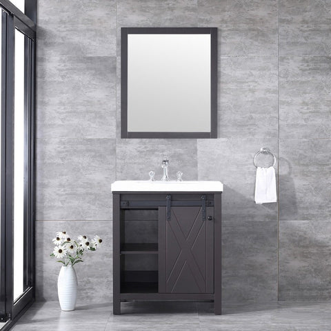 Image of Marsyas 30" Brown Single Sink Vanity Set with White Quartz Marble Top | LM342230SCCSM28F