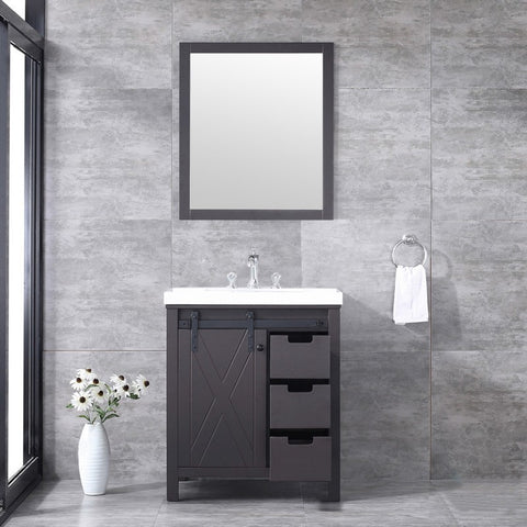 Image of Marsyas 30" Brown Single Sink Vanity Set with White Quartz Marble Top | LM342230SCCSM28F