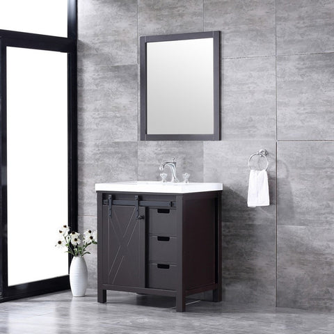 Image of Marsyas 30" Brown Single Sink Vanity Set with White Quartz Marble Top | LM342230SCCSM28F
