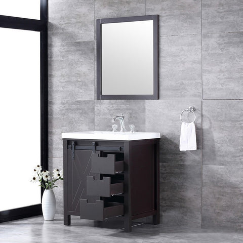 Image of Marsyas 30" Brown Single Sink Vanity Set with White Quartz Marble Top | LM342230SCCSM28F