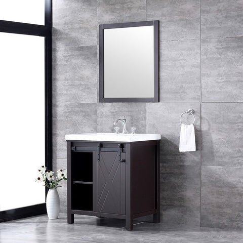 Image of Marsyas 30" Brown Single Sink Vanity Set with White Quartz Marble Top | LM342230SCCSM28F