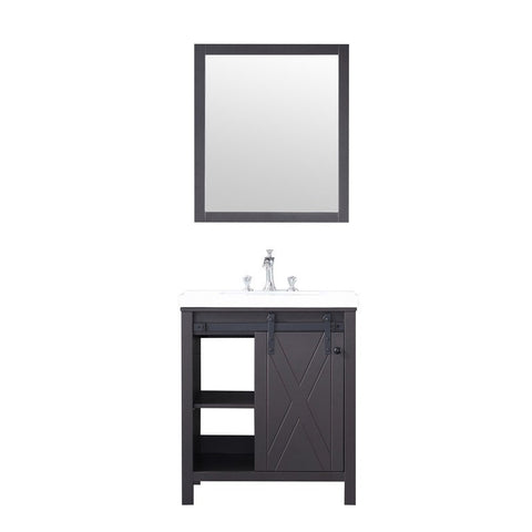 Image of Marsyas 30" Brown Single Sink Vanity Set with White Quartz Marble Top | LM342230SCCSM28F