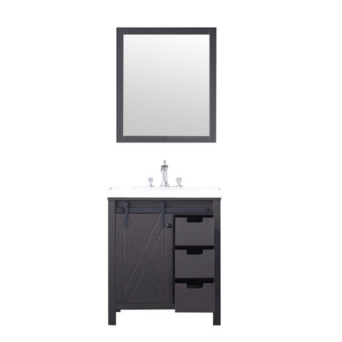 Image of Marsyas 30" Brown Single Sink Vanity Set with White Quartz Marble Top | LM342230SCCSM28F