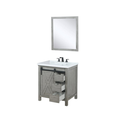 Image of Marsyas 30" Ash Grey Single Sink Vanity Set with White Quartz Top | LM342230SHCSM28F