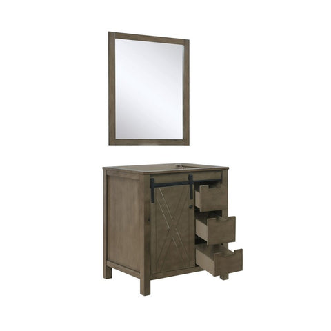 Image of Marsyas Modern 30" Rustic Brown Single Vanity, no Top and 28" Mirror | LM342230SK00M28