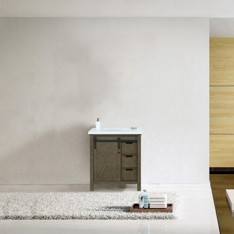 Image of Marsyas 30" Rustic Brown Single Vanity, White Quartz Top, and no Mirror | LM342230SKCS000