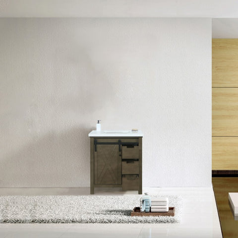 Image of Marsyas 30" Rustic Brown Single Vanity, White Quartz Top, and no Mirror | LM342230SKCS000