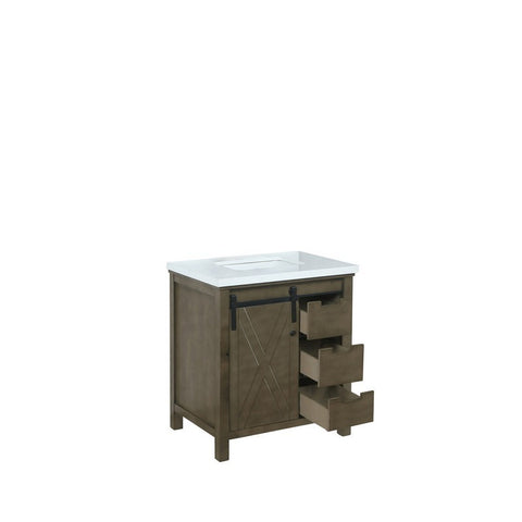 Image of Marsyas 30" Rustic Brown Single Vanity, White Quartz Top, and no Mirror | LM342230SKCS000
