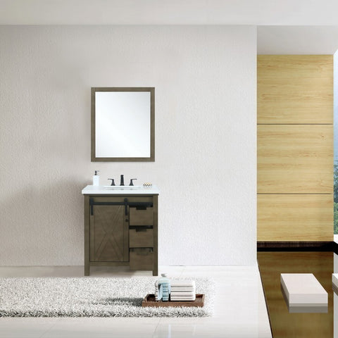 Image of Marsyas 30" Rustic Brown Single Vanity Set, White Quartz Top | LM342230SKCSM28F
