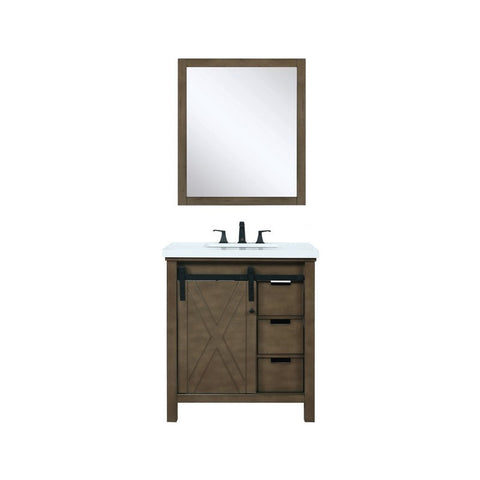 Image of Marsyas 30" Rustic Brown Single Vanity Set, White Quartz Top | LM342230SKCSM28F