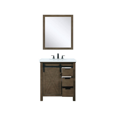 Image of Marsyas 30" Rustic Brown Single Vanity Set, White Quartz Top | LM342230SKCSM28F