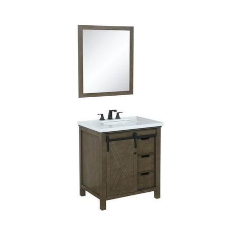 Image of Marsyas 30" Rustic Brown Single Vanity Set, White Quartz Top | LM342230SKCSM28F
