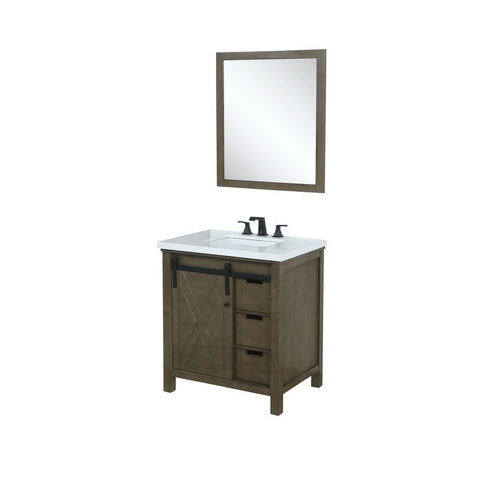 Image of Marsyas 30" Rustic Brown Single Vanity Set, White Quartz Top | LM342230SKCSM28F