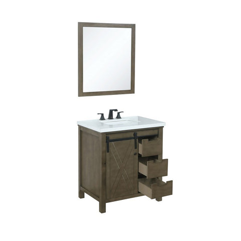 Image of Marsyas 30" Rustic Brown Single Vanity Set, White Quartz Top | LM342230SKCSM28F
