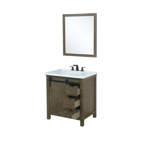 Image of Marsyas 30" Rustic Brown Single Vanity Set, White Quartz Top | LM342230SKCSM28F