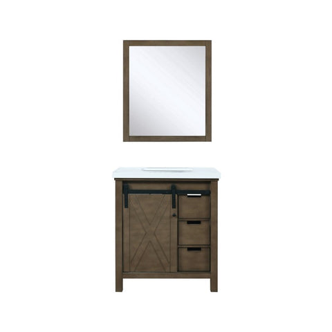 Image of Marsyas 30" Rustic Brown Single Vanity, White Quartz Top and 28" Mirror | LM342230SKCSM28